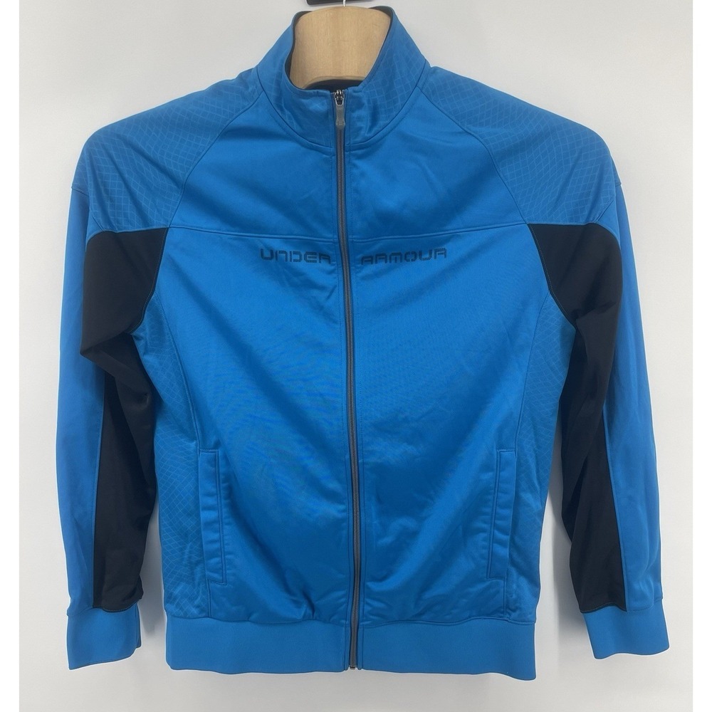 Under Armour Track Jacket Mens XL Blue Black Full Zip Loose Fit Sporty Athletic